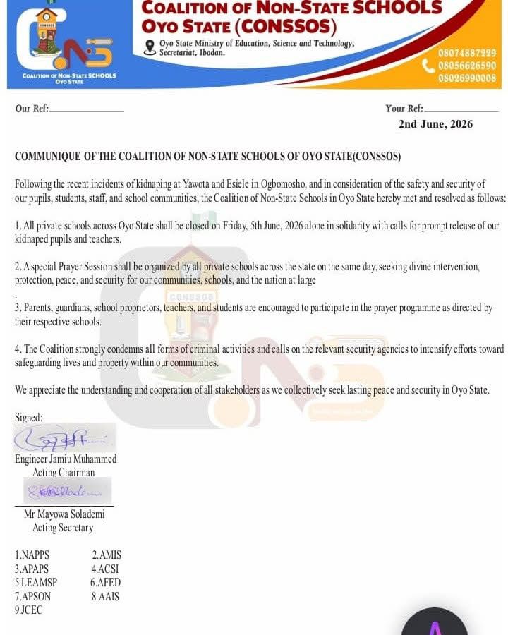 Oyo Private School Owners Coalition Declares Friday School Closure in Solidarity Over Kidnapping Incident