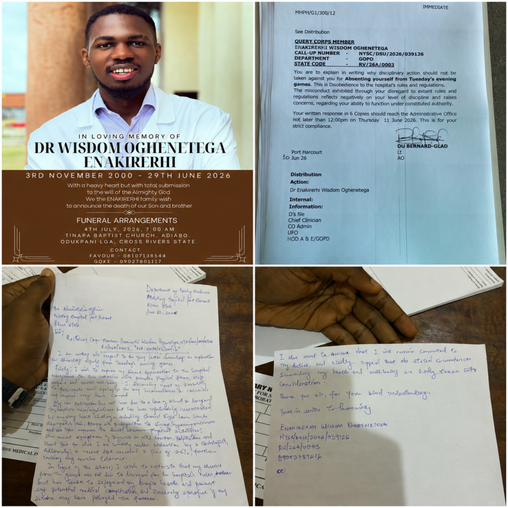 Query Issued to Late NYSC Doctor Sparks Fresh Questions Over Circumstances Surrounding His Death